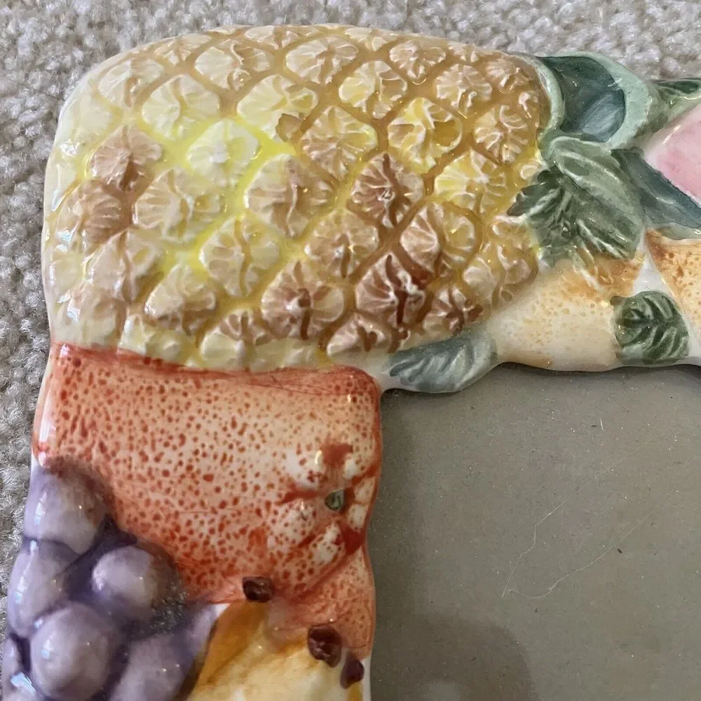 Ceramic Colorful Fruit Photo Frame Square Kitchen Cottage Banana Grapes Pears